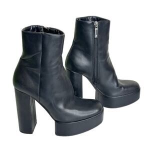 Zara Black Platform Block Heel Boots Goth Grunge EU 36 US 6 Round Toe Mid Calf
